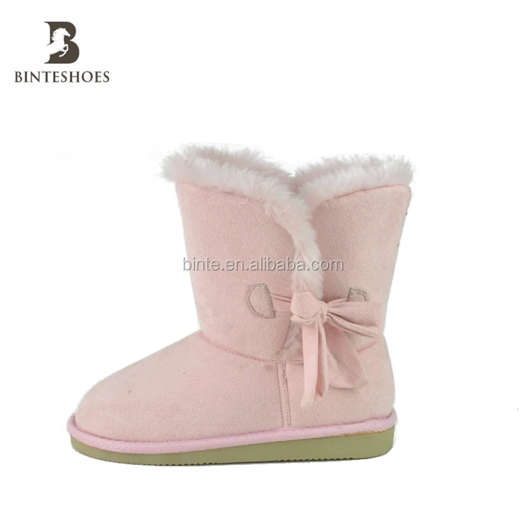 
Little girls pink winter warm ankle fur kids boots 