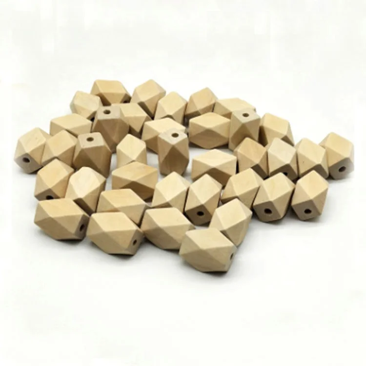 Hot sale natural unfinished wooden hexagon Beads large wooden geometric beads