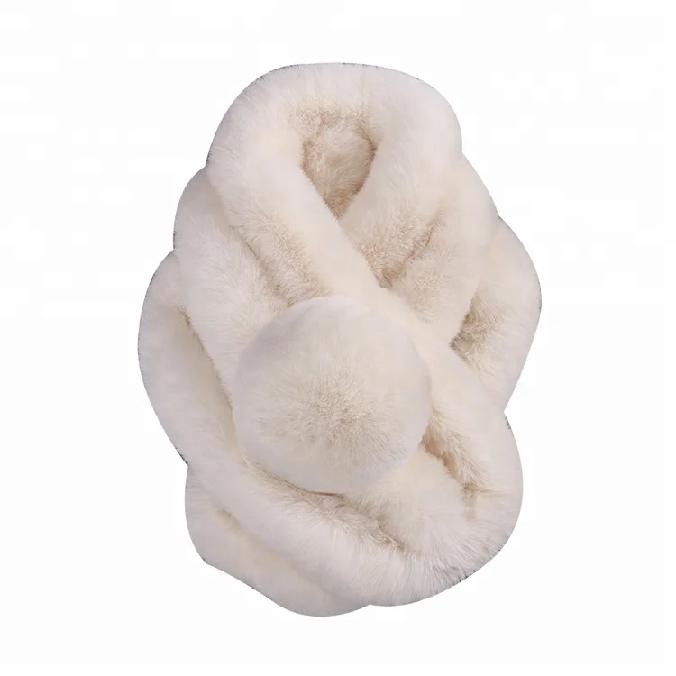 
Hot sale winter warm mixed color with hair ball pom pom scarf women loop fashion three tubes faux fur hair scarf neckerchief 