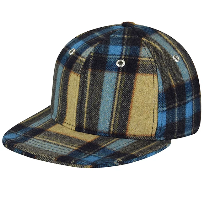 Factory Direct Price Custom Meidiney 6 panel Wool Blend Plaid Style Tartan Snapback Caps