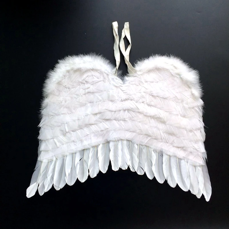 Wholesale new design handmade children white feather angel wings   feather wings for halloween, christmas