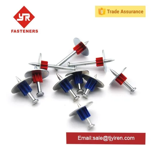 TIANJIN nails factoryDrive pin with metal washer / pin nail PDW low velocity drive pin with flute and steel washer