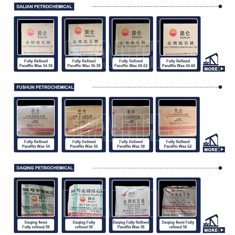 Полузаправка 58-60 полная восстановление парафина воска парафина Kunlun для изготовления свечей в коробках