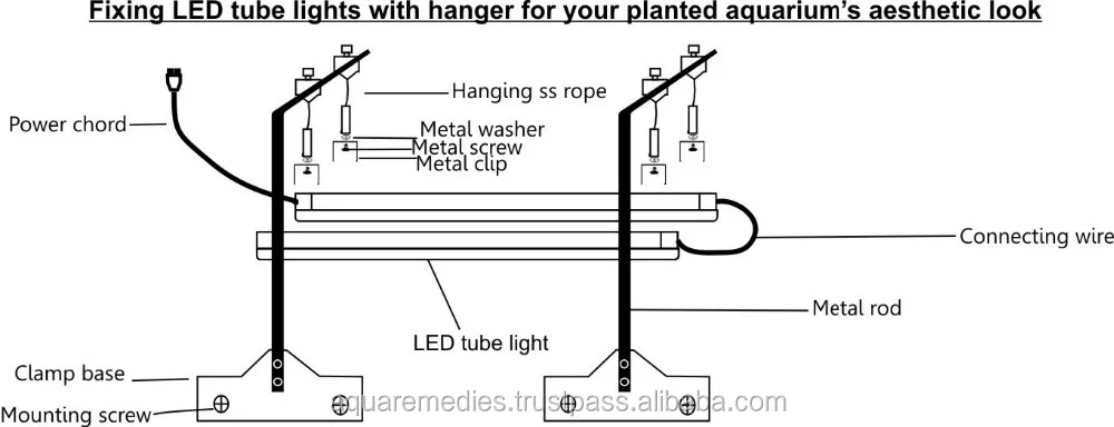 Hanging pendulum for LED tube lights - 4 W / 8 W / 12 W LED tube light for planted aquarium with full hanger set