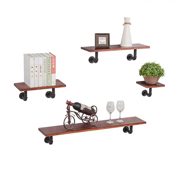 Industrial Black Iron Wall Mounted Pipe Shelf Brackets