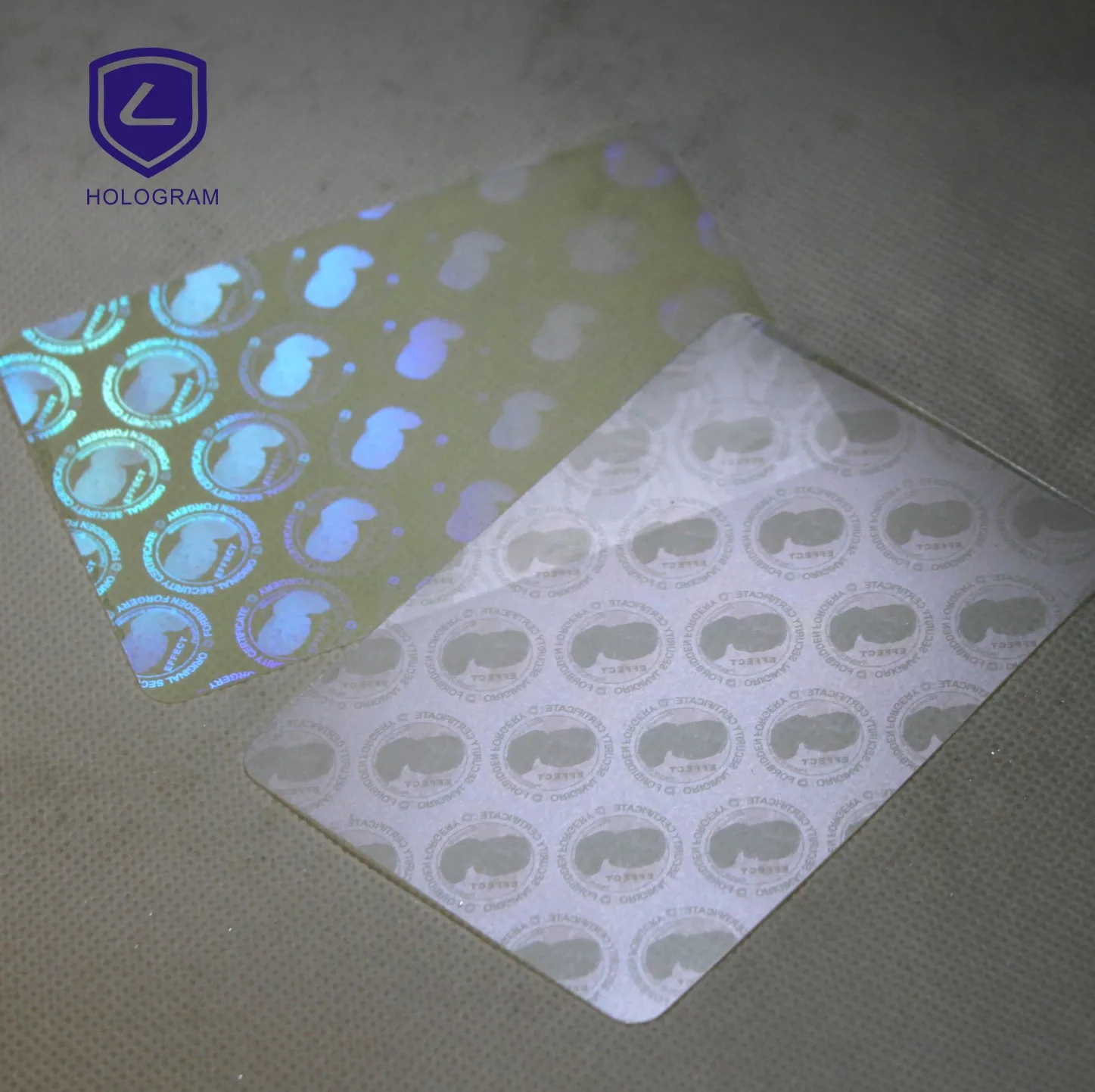 Security hologram self laminating id card label with UV printing