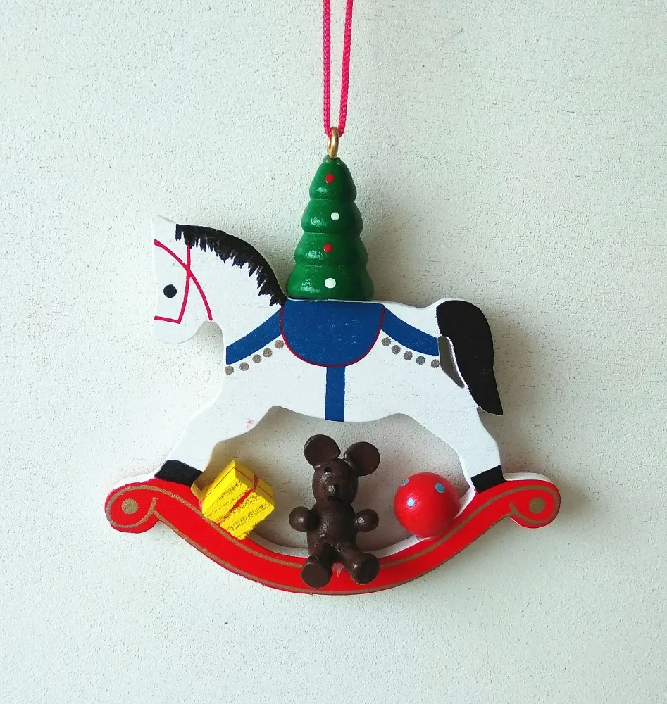 Wooden horse hanging Christmas tree ornaments Christmas decorations