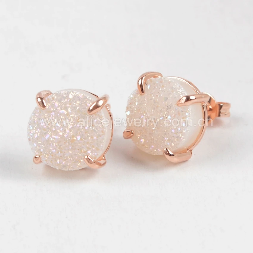2020 Wholesale Fashion Custom Rose Gold druzy jewelry stud earrings for women