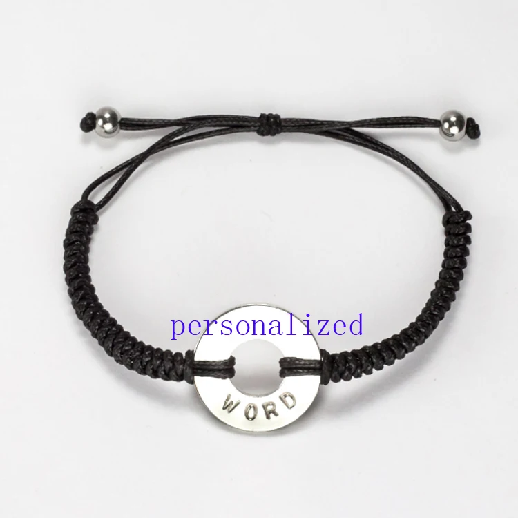 Custom Engravable Bracelet Personalized Intention Motto Woven Friendship Bracelet Round Washer Engraved  Bracelet
