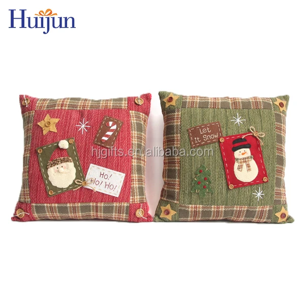 Wholesale Christmas Crafts Classic Handmade Applique Home Snowma Decorative Vintage Christmas Linter Pillow Cases Cushion Cover