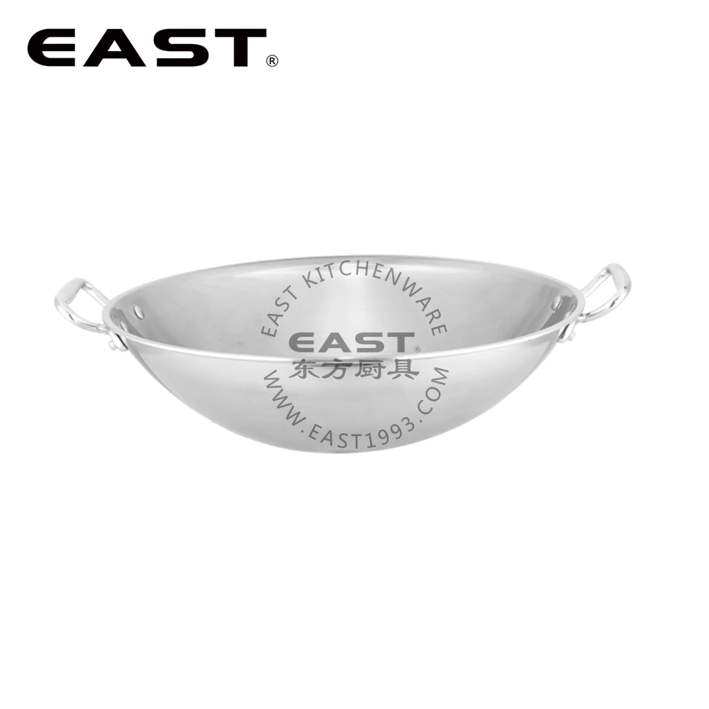 
3ply Stainless steel wok frying pan fry pan with double handle on induction cooker 