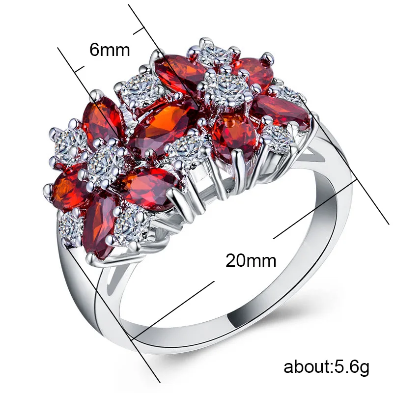 Wholesale Luxurious 8 Colorfs Zircon Flower Rings For Women 925 Silver Plated Crystal Wedding Jewelry HS-CS-B1113