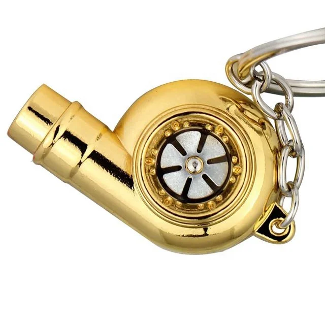 3D Gold Plating car models keychains auto parts turbo keychain with sound