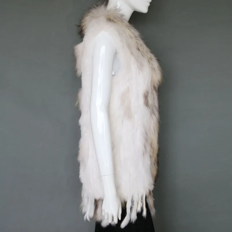 
Long pattern handmade rabbit fur waistcoat with raccoon fur winter vest products 
