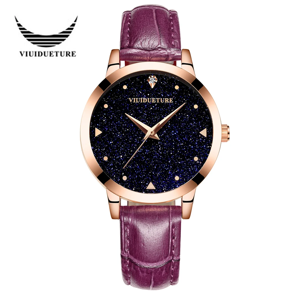 Lady stone watch black dial Japan movement Quartz Watches like the night sky with stars for your lover