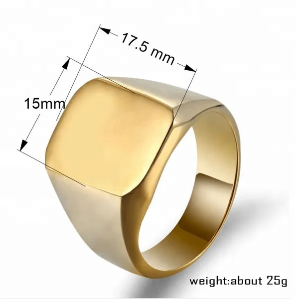 China Manufacturers selling titanium steel smooth big flat ring fashion gold stainless steel male square ring blanks jewelry