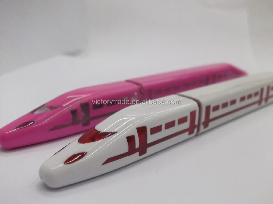V-TP01  Promotional advertising train shaped plastic disposable ballpoint pen led flashlight ball pen