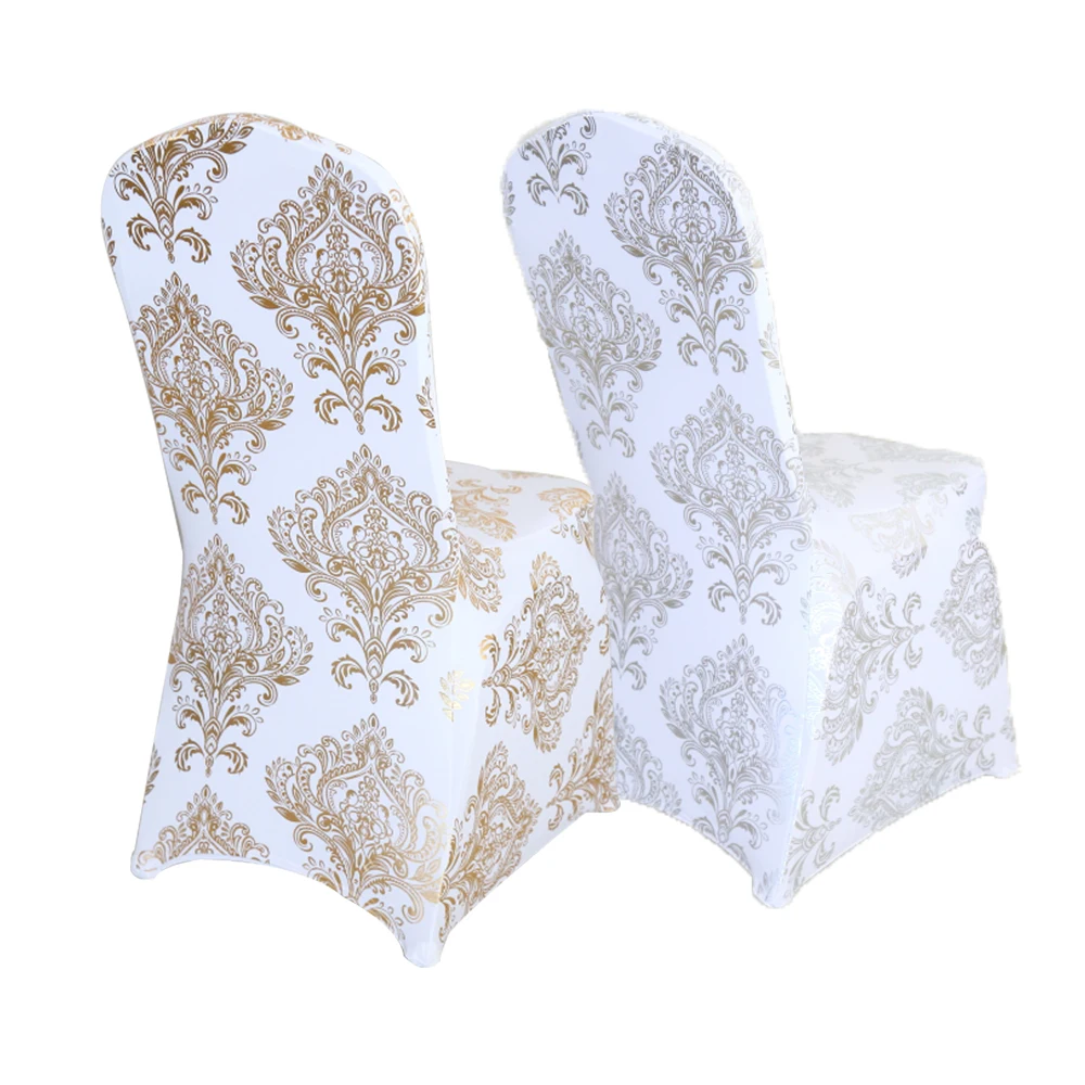 
Universal Gold Metallic Spandex Printing Banquet Chair Cover Damask Stamping Chair Cover For Wedding Party Christmas 