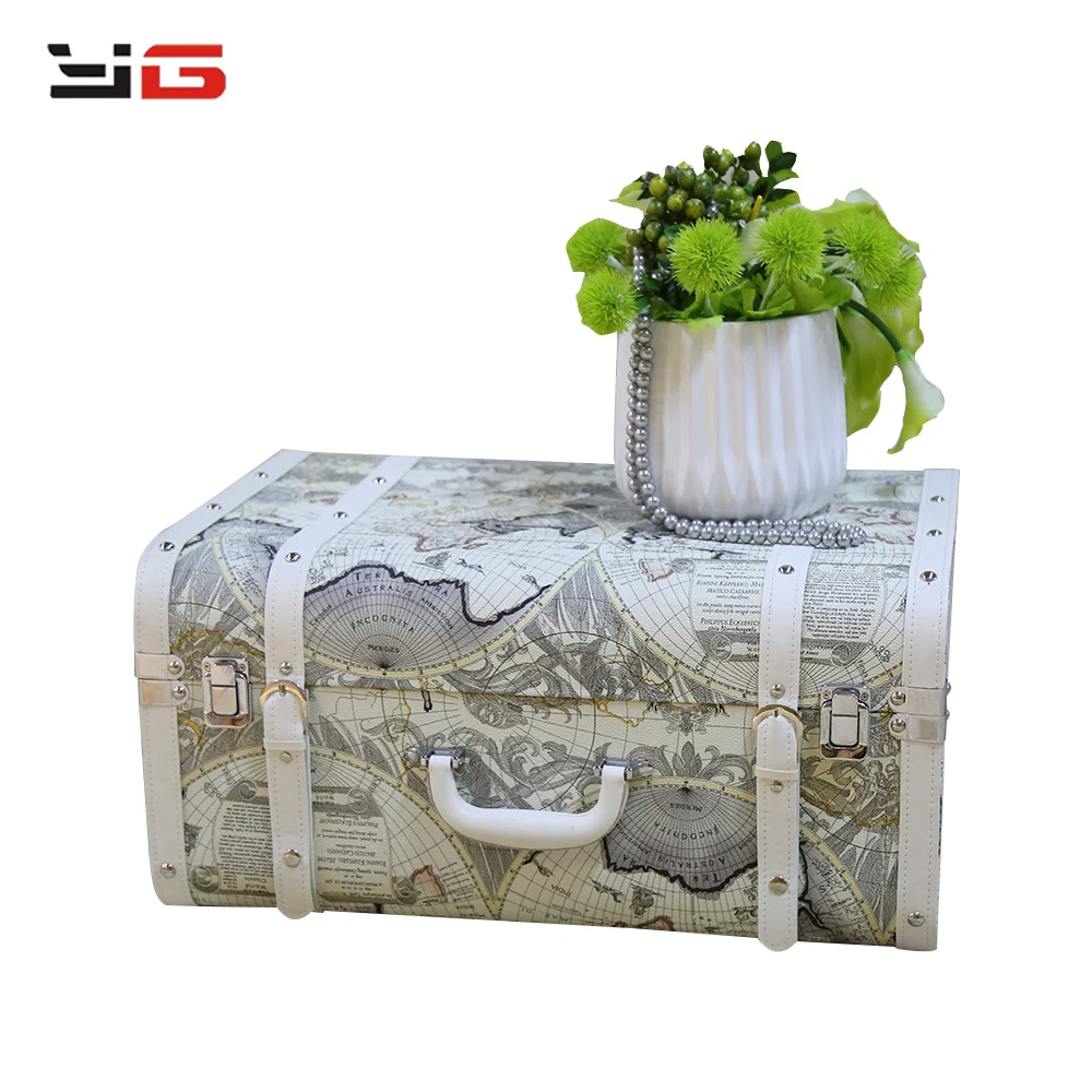 Decorative Vintage Storage Suitcase Boxes With World Map