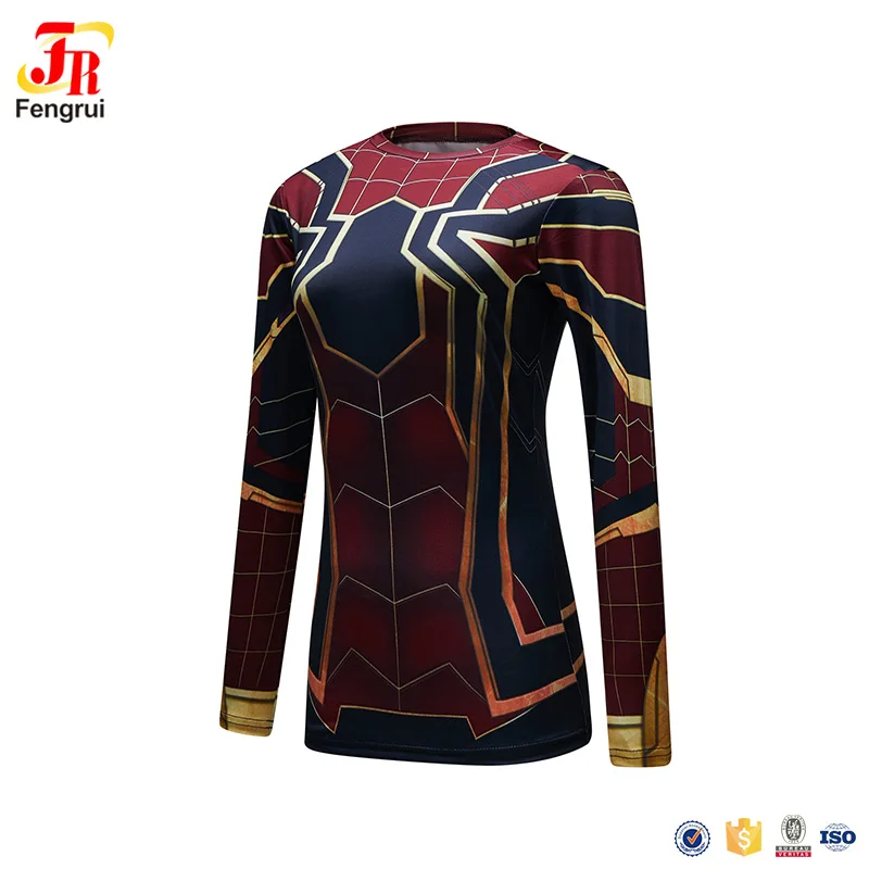 Full printing superhero workout clothes women compression t shirts