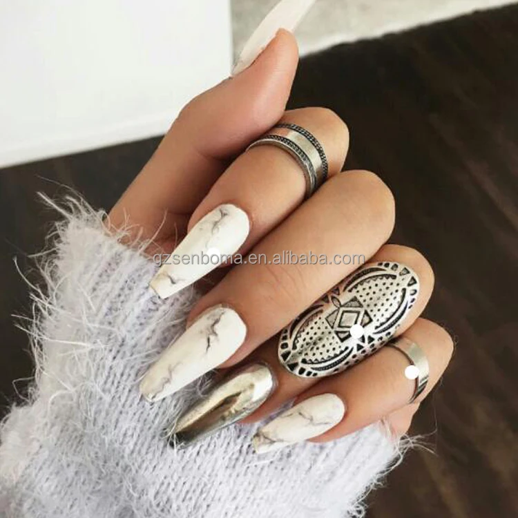 Senboma new trendy fake nails marble salon nail designs Artificial Nails