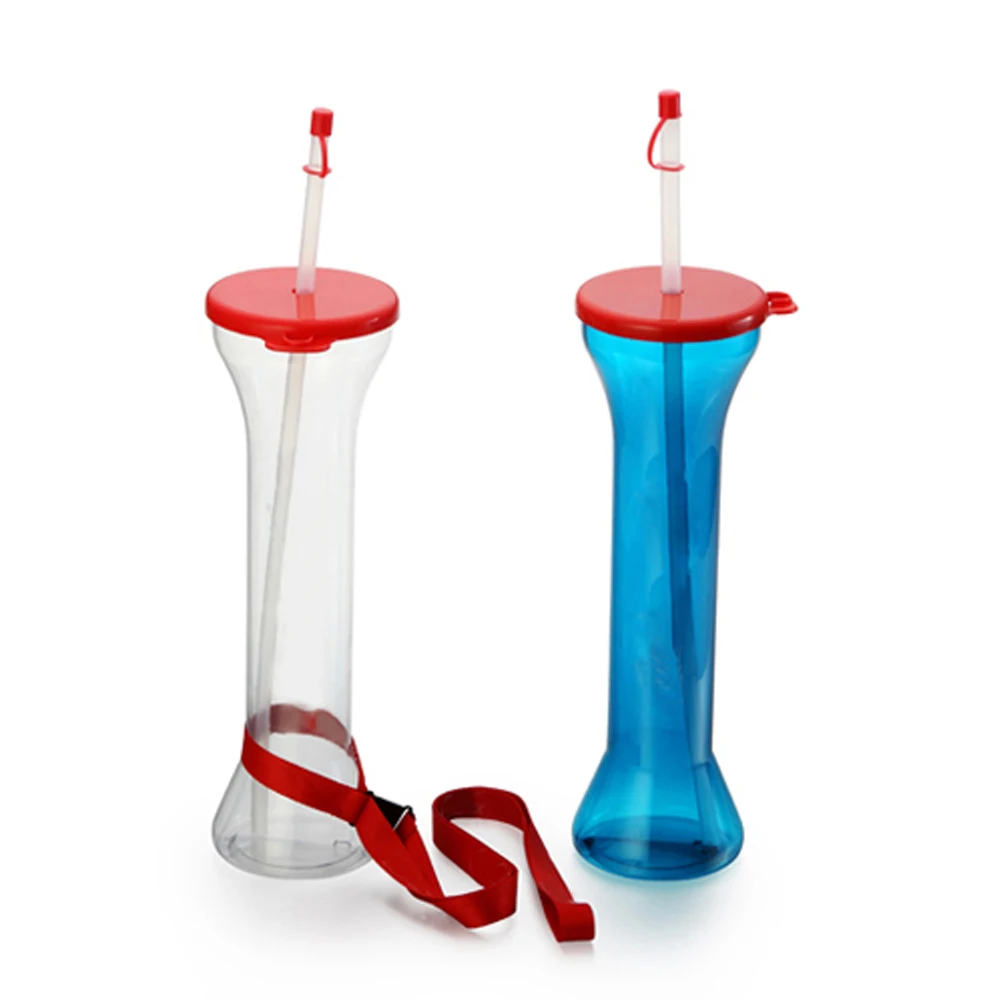 
Plastic slush drinking yard cups with straw & lids 