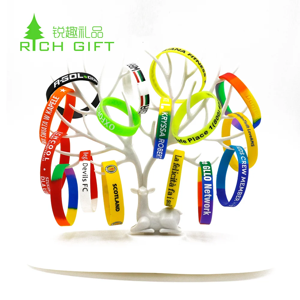 Cheap custom rainbow ink printing flag black debossed thin adjustable festival sport recycled rubber silicone bracelet wristband