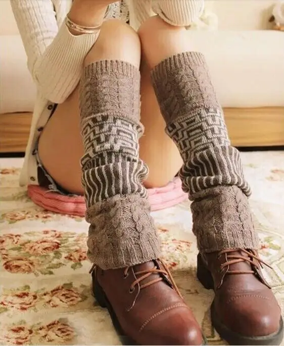 New Women Winter Knee High Wool Cable Knit Leg Warmers