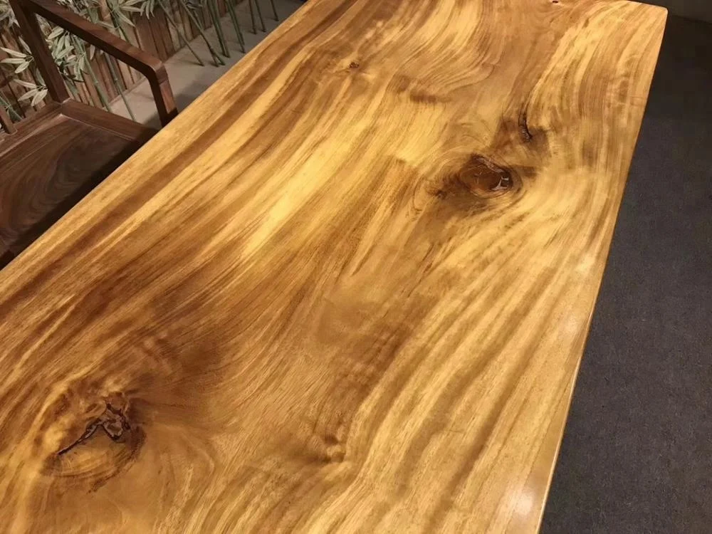 Natural grain teak wood finish long dining table