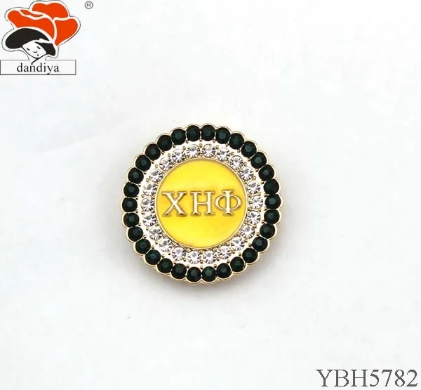 XHO  CHI ETA PHI green round brooch ON RHINESTONE   Greek Sorority &Fraternity products