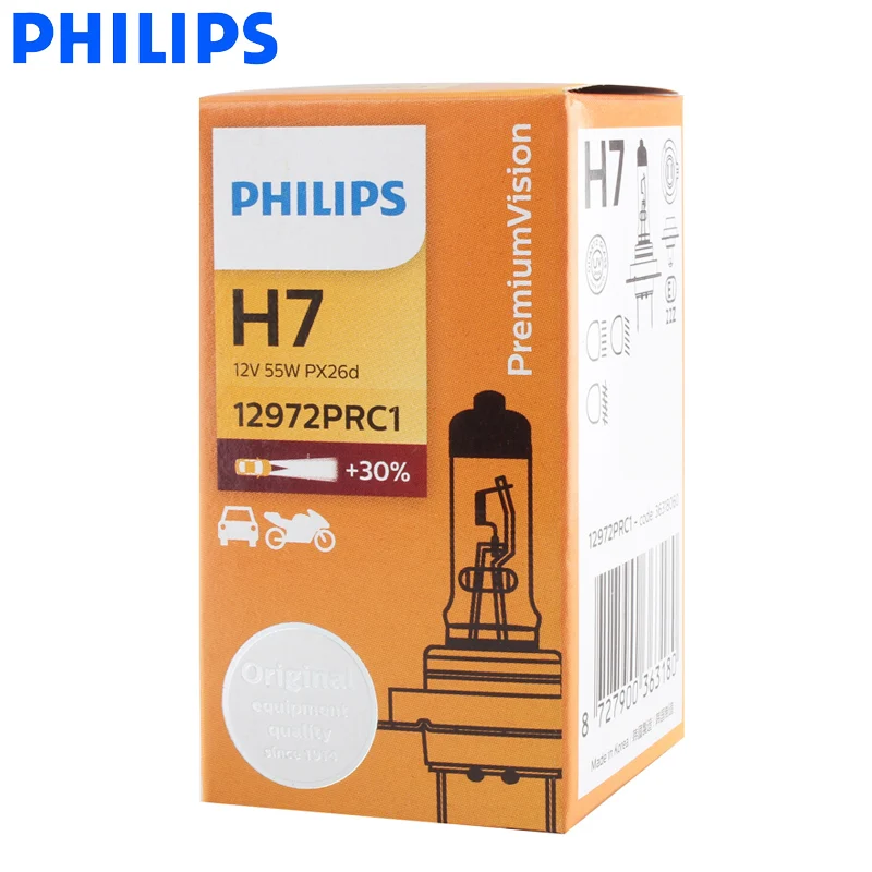 
Philips H7 12V 55W PX26d Premium Vision Standard Car Headlight Original Bulbs Halogen Lamps ECE Approve 12972PR C1, 1X 