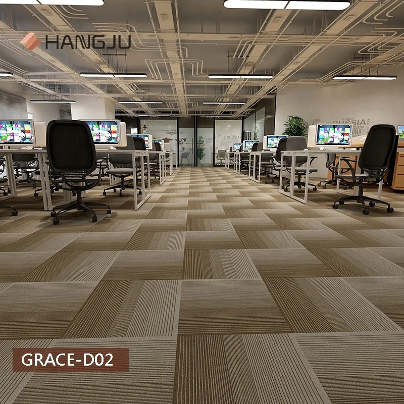Stocks Strip Line Commercial Office Carpet Tiles with PVC Backing New Design Shanghai Hangju Grace-D series