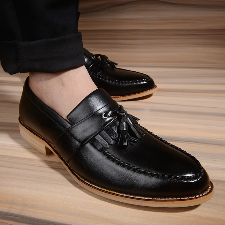 c10019a newest men slip on leather dress shoes with tassels