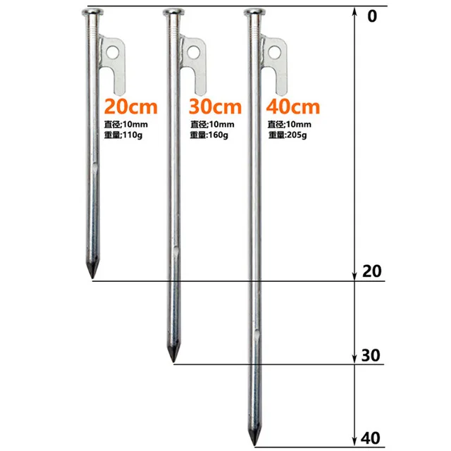 
White iron camping 20 cm peg, forging in high strength and over striking stake for desert, snow field and beach 