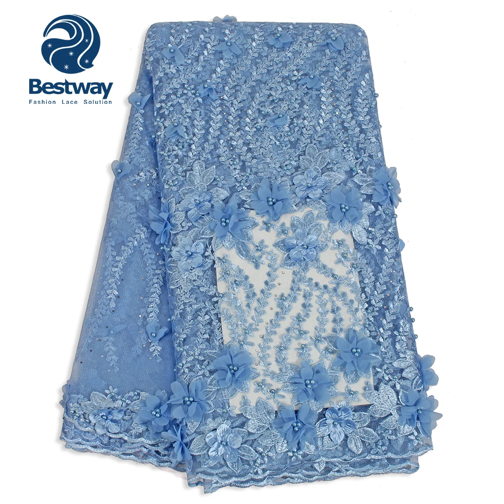 Bestway African lace fabrics Colored African 3d flower embroidery french lace fabric for wedding dress
