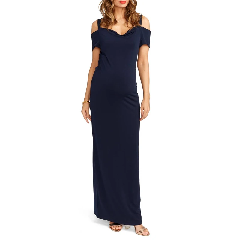 Stylish cold shoulder sexy maternity evening maxi dress