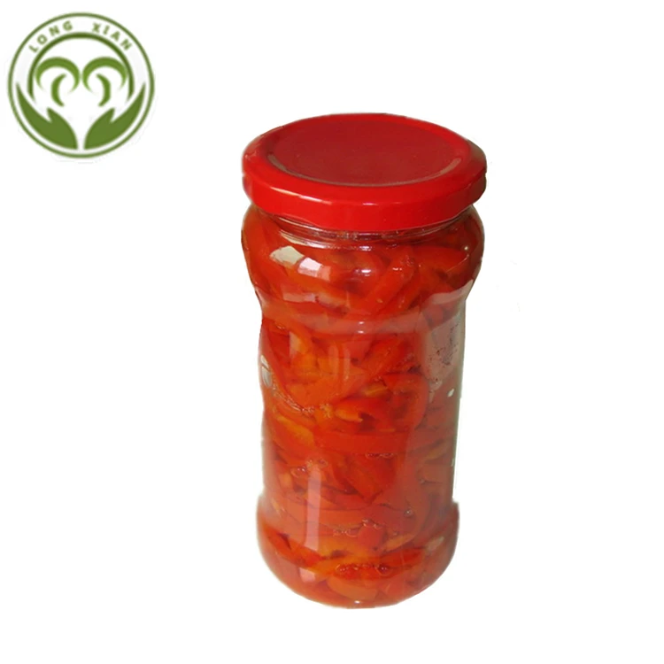 canned marinated red chili/pepper in glass jar