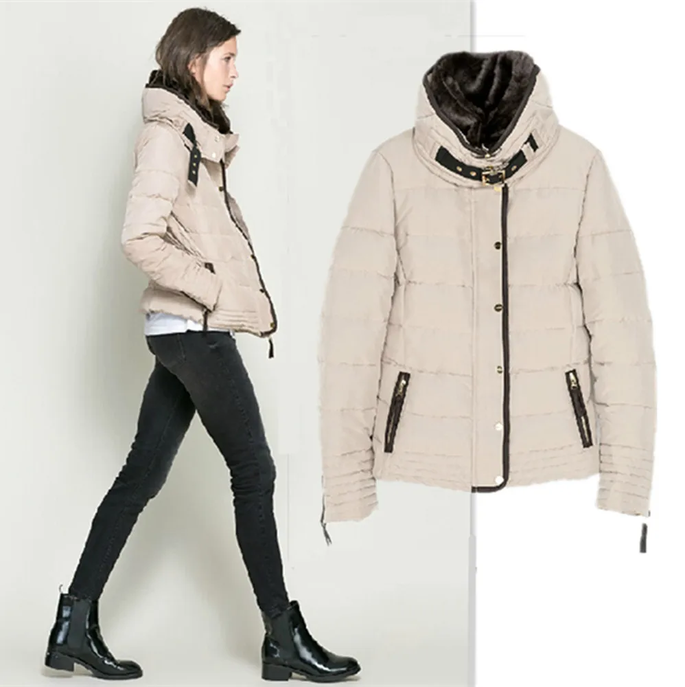 2014 Fashion Winter Women Sand Beige Down Parkas Jacket
