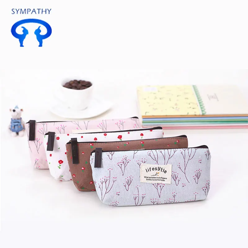 Simple printing pouch large capacity student & child canvas pencil bags