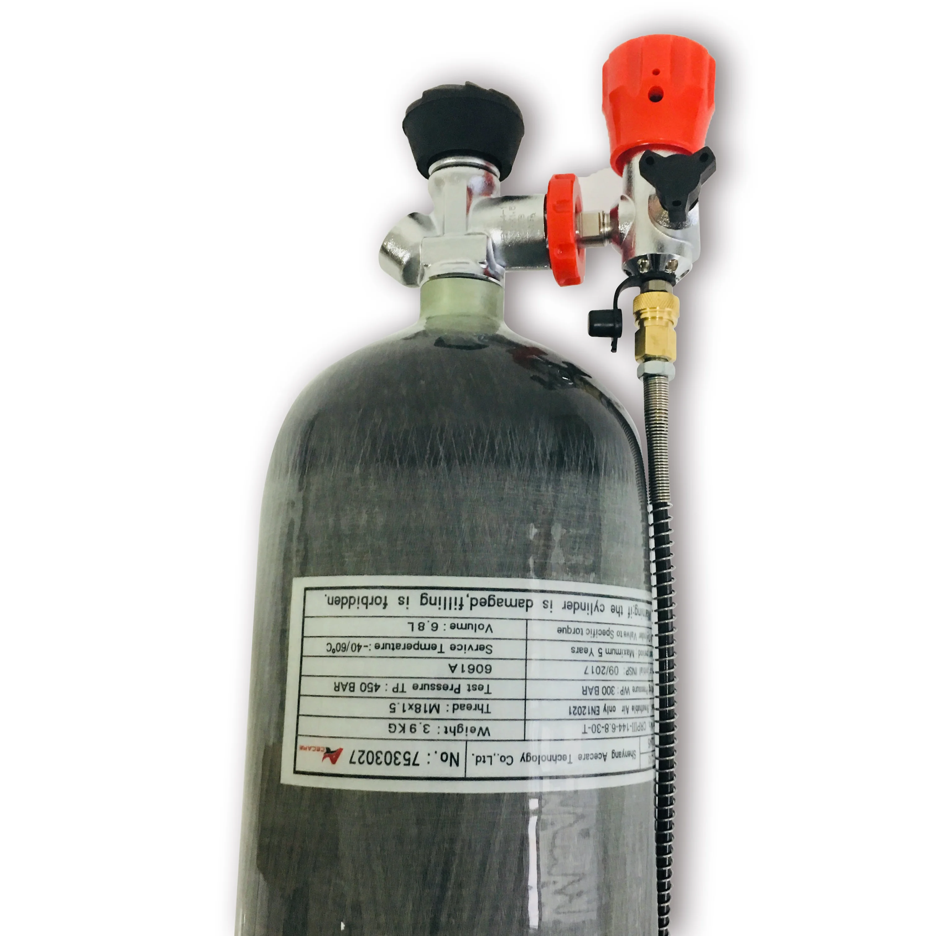 
30Mpa 6.8L CE carbon fiber air tank with valve and filling station for paintball pcp air gun 