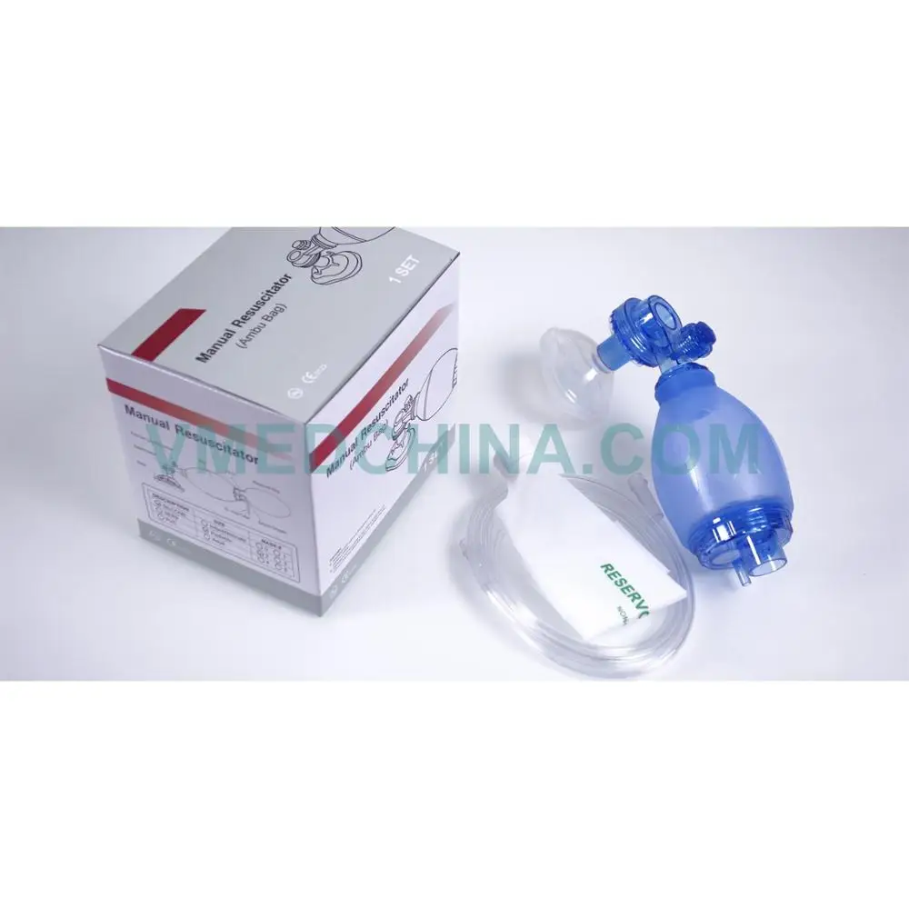 VMEDCHINA First Aid Bvm Device Paediatric Ambu Bag Reusable Newborn Oxygen Bag Valve Mask Set Blue Tw8131