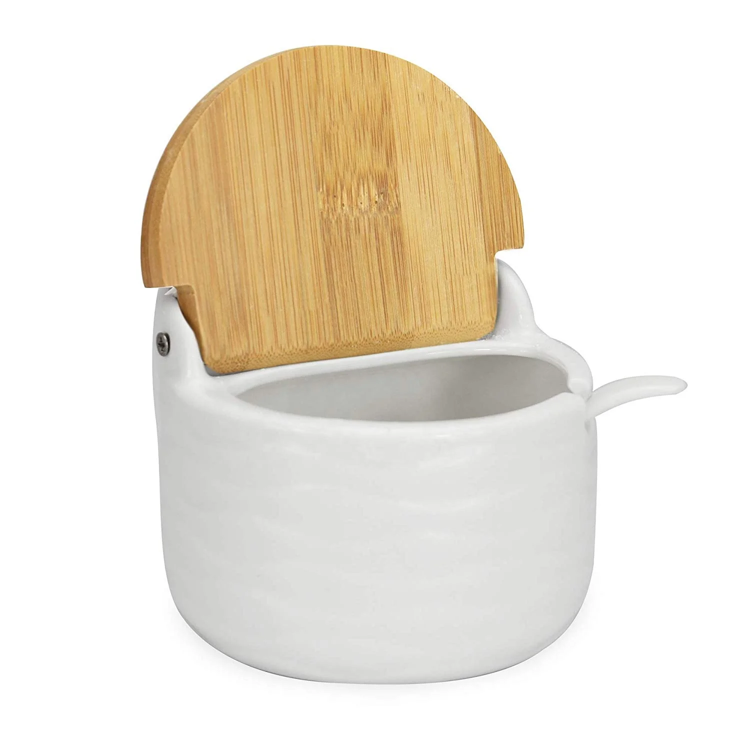 Ceramic Sugar Pot with Lid White Ceramic with Bamboo Lid Salt Canister