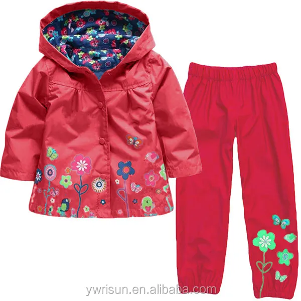 2017 Best selling Children Warm Rain suit Raincoat Set Rainbow Color Cartoon Kids Raincoat With Pants