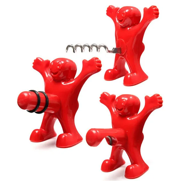 Multifunction Bar Tools Fun Red Man Wine Beer Opener Cork For Wine Bottle Cap