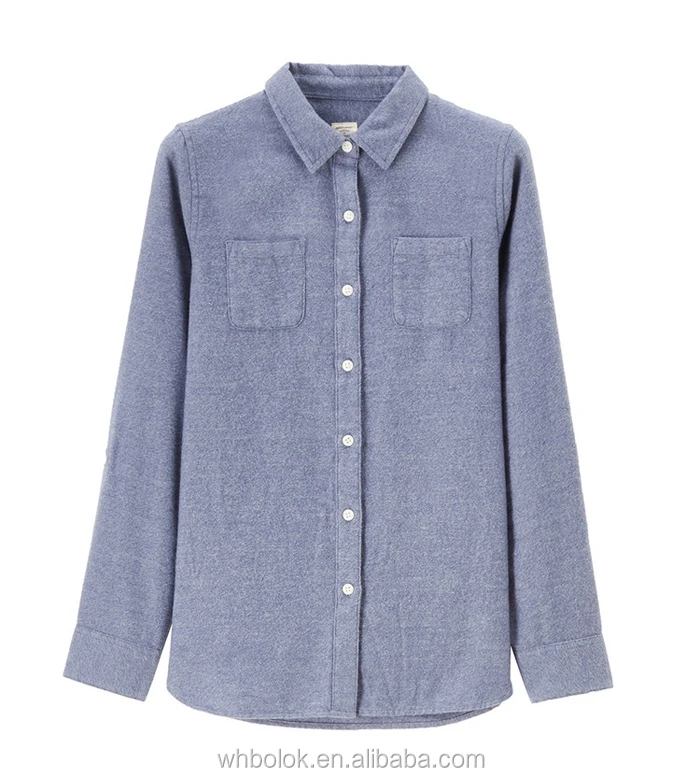 OEM flannel shirts for women plain solid color brushed cotton shirt women turn collar