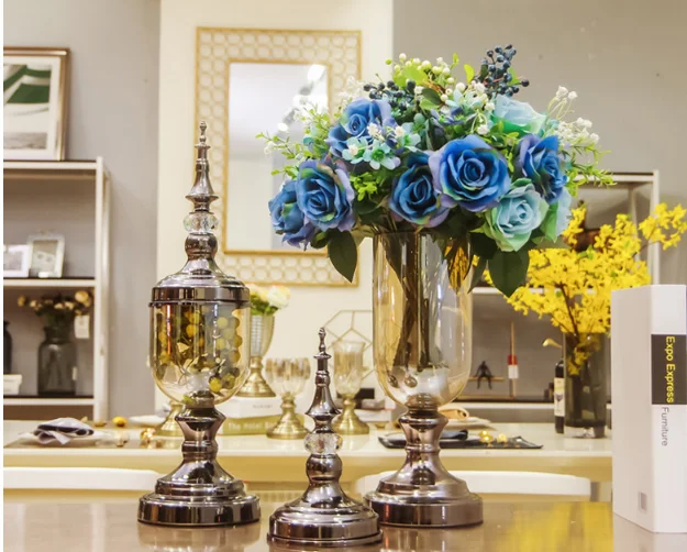 
europe antique style glass vase candy jar and lid in new design for wedding table decorative 