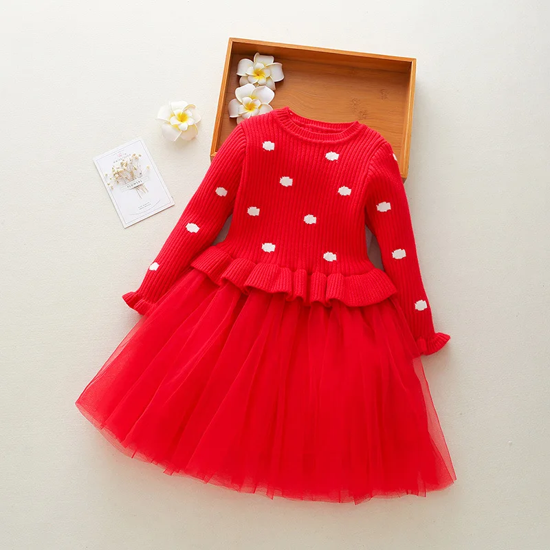 New arrival beautiful kids clothes casual dress boutique knitted girls dress