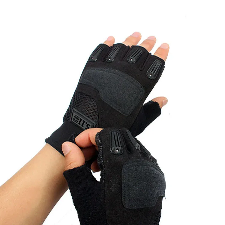 
Custom Unisex Black Anti Abrasion Leather Protective Half Finger Cycling Driving Skateboard Sport Gloves 