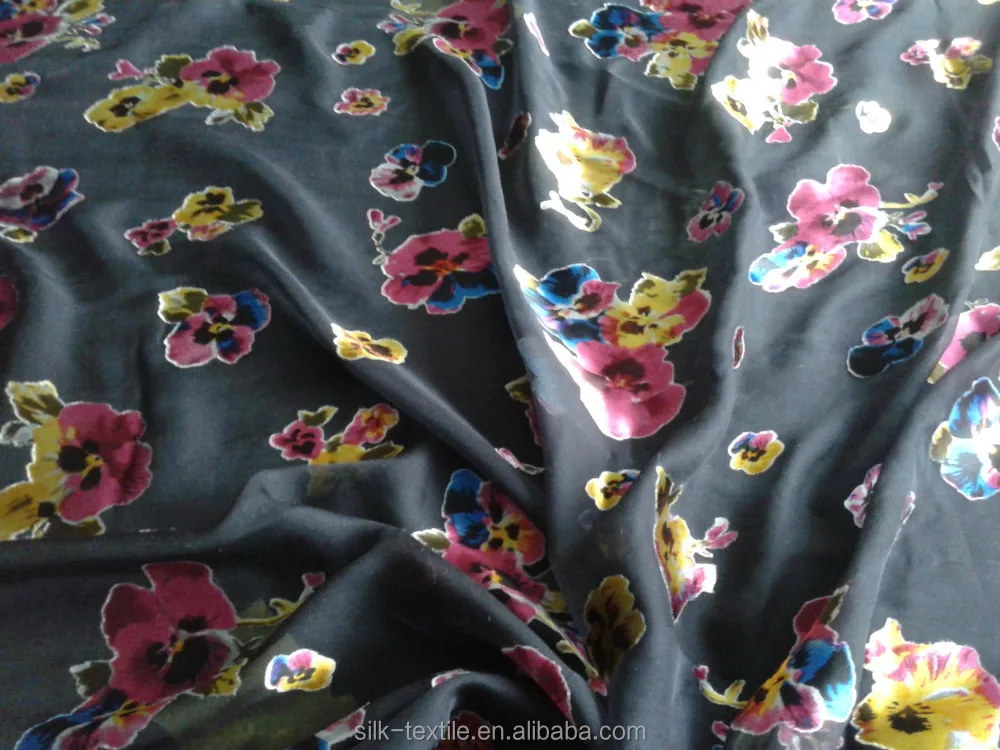 flower pattern silk rayon satin burn out fabric