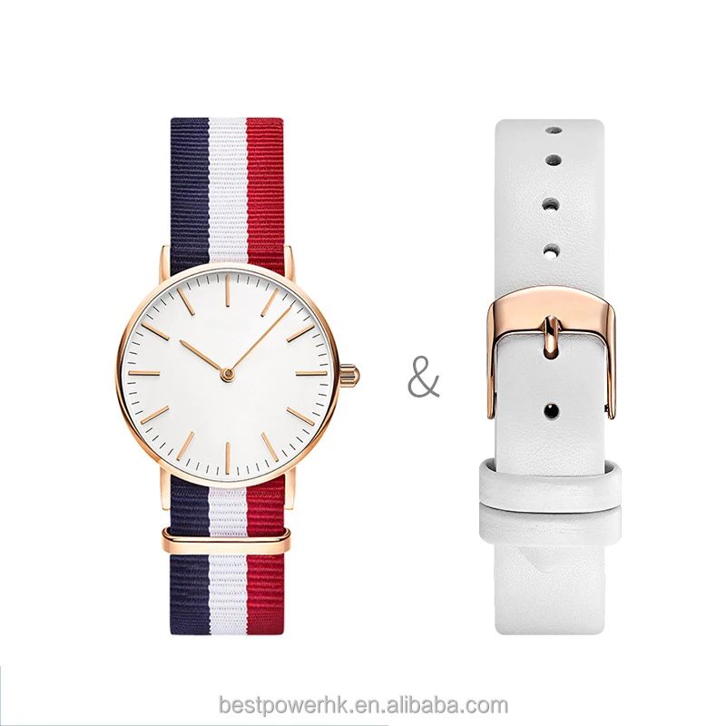 Wholesale price China watch manufacturer custom Replaceable leather strap business fashion watch with nylon and leather